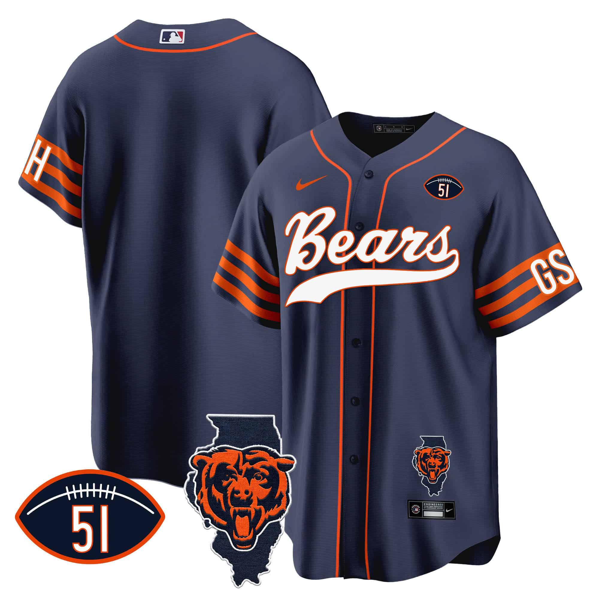 Men Chicago Bears Blank Blue 2024 Nike Patch Baseball NFL Jersey style 1->indianapolis colts->NFL Jersey